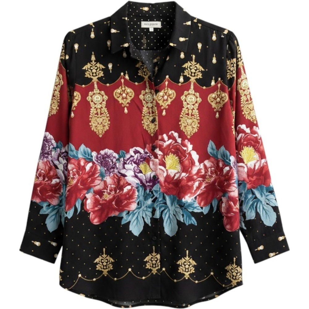 Chico's‎ Reversible Button-Up Shirt Polka Dot Paisley Multicolor Size 3